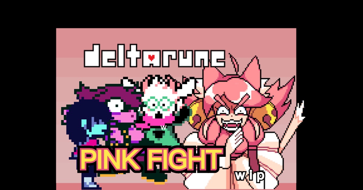 Pink from Deltarune Chapter 5 framed as a fight card, with the party and a DOKI meter.