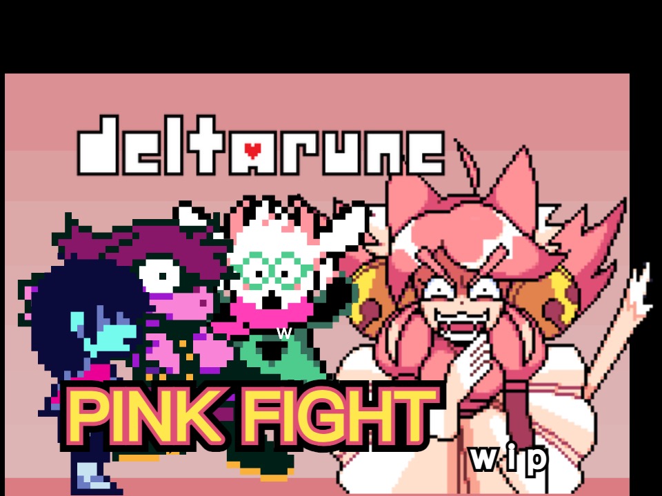 Pink's Chapter 5 battle: a cat-like figure, Kris, Susie, and Ralsei, with a DOKI meter and FIGHT ACT ITEM MERCY.