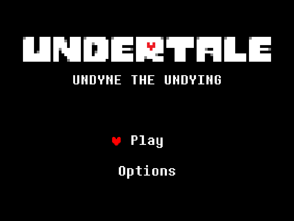 Red heart sitting on Play, Options underneath, and the stacked words UNDERTALE then UNDYNE THE UNDYING.