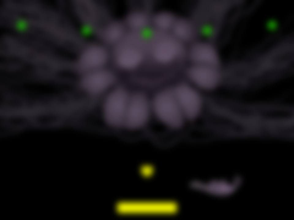 Meta Flowey hangs in vines above a yellow SOUL, a revolver drifts to the right, green digits float over the flower, and a yellow HP bar sits at the bottom.